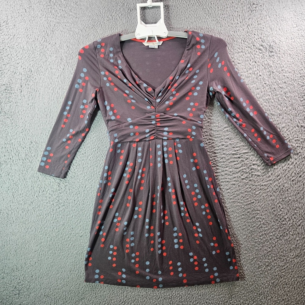 Boden Mini Dress Tunic Top Women 2 Petite Fitted V-Neck Stretch Polka Dot‎ Gray